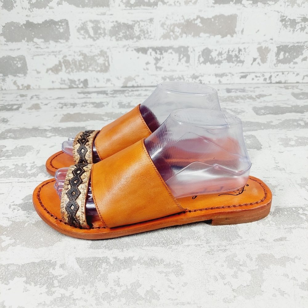 Free People Women's Saturday Brown Leather Slip On Flat Sandals I435